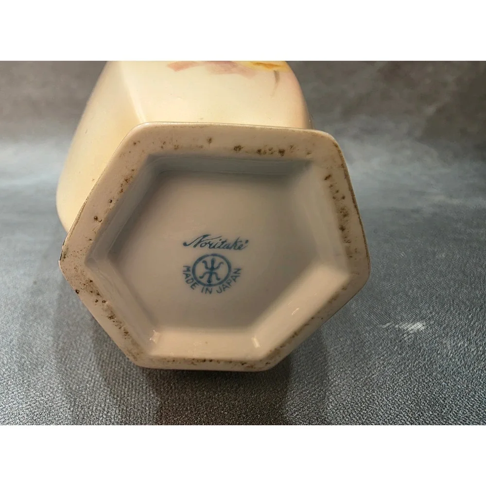 Vintage Noritake‎ Hand Painted Porcelain Vase Hexagon Moriage Gold Rose K Saito